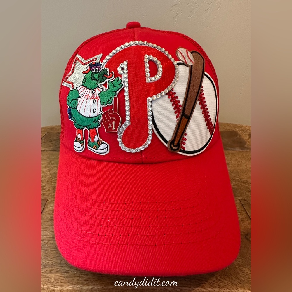 NWT Handmade Red Philadelphia Phillies Collage Trucker Hat By Candy Did It!
